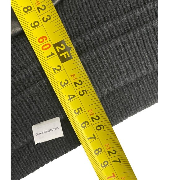 VTG Saxony Mens Sweater Jacket Size M Genuine Leather Acrylic Black Knit Hip Hop - Picture 8 of 9